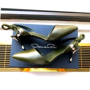 Oscar de la Renta Cora Leather Slingback in Fern